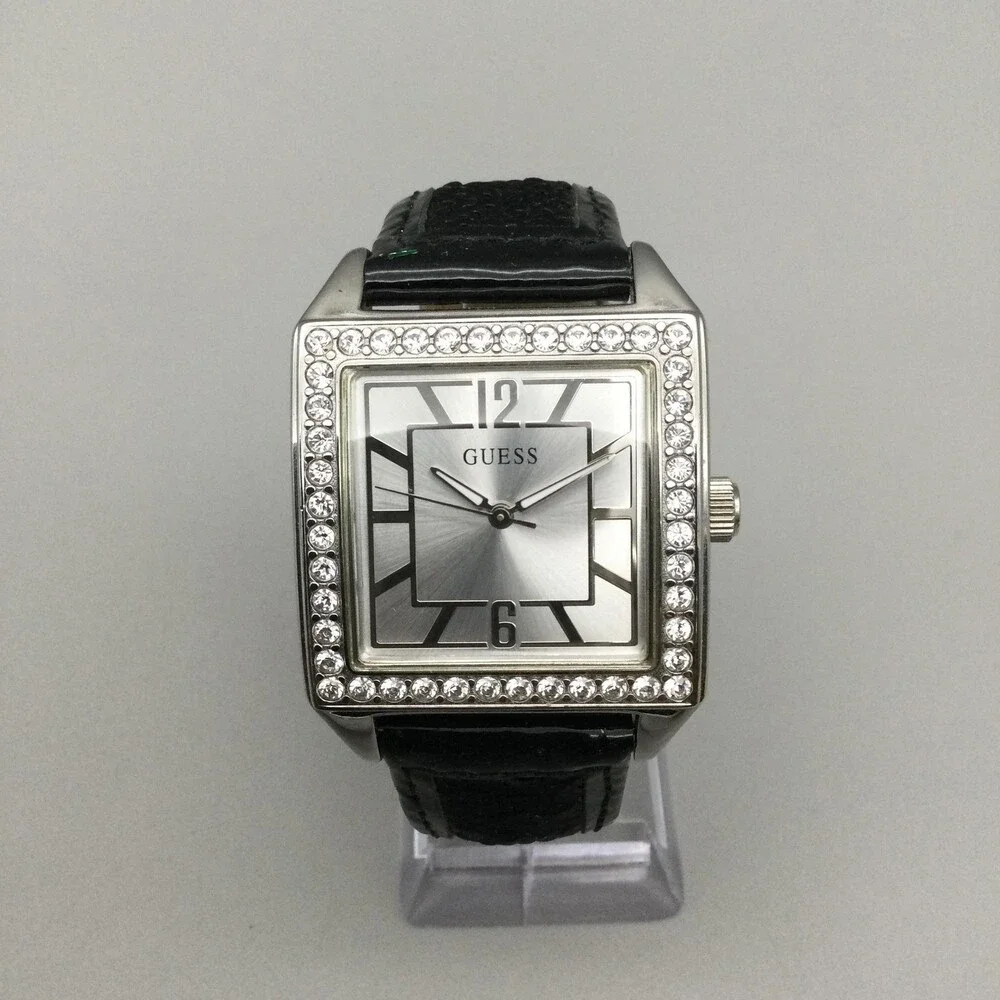 Guess Waterpro Womens Watch 34mm Silver Tone Square Dial Crystals New Battery